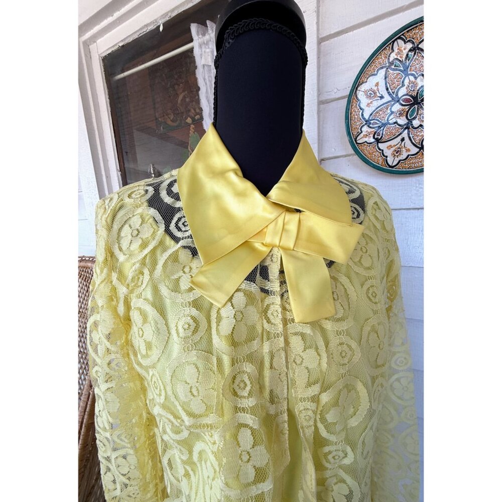 Vintage 60's yellow Maxi Dress Match Lace Jacket /Bow Size XS - Picture 16 of 16